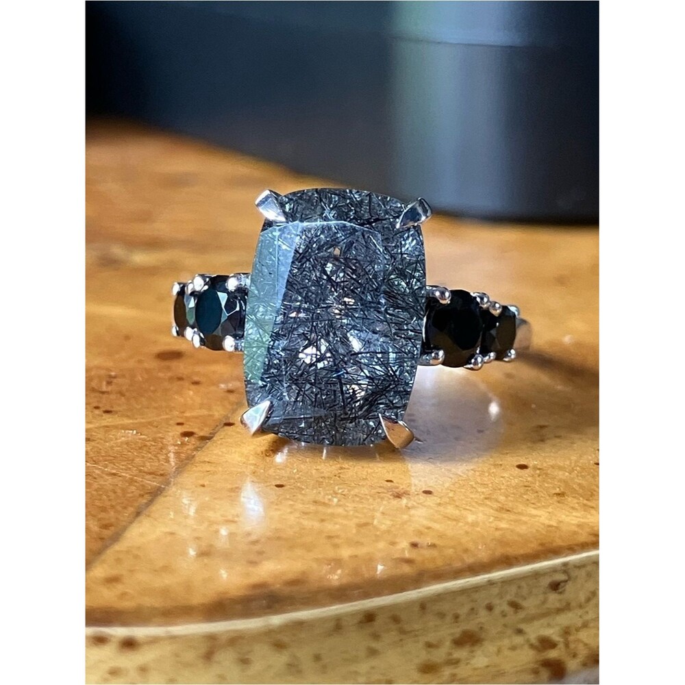 Natural Tourmalinated Quartz Sterling Silver Ring Size 8